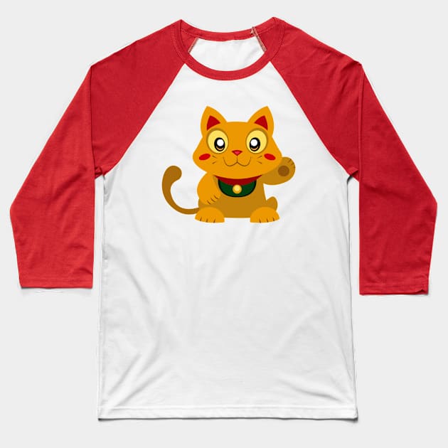 Gold Lucky Cat Baseball T-Shirt by xyabut2